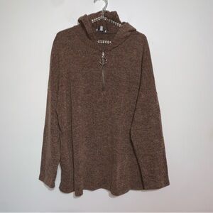 White Birch Knitted Hooded Pullover 3X Cozy Brown Knit Sweater